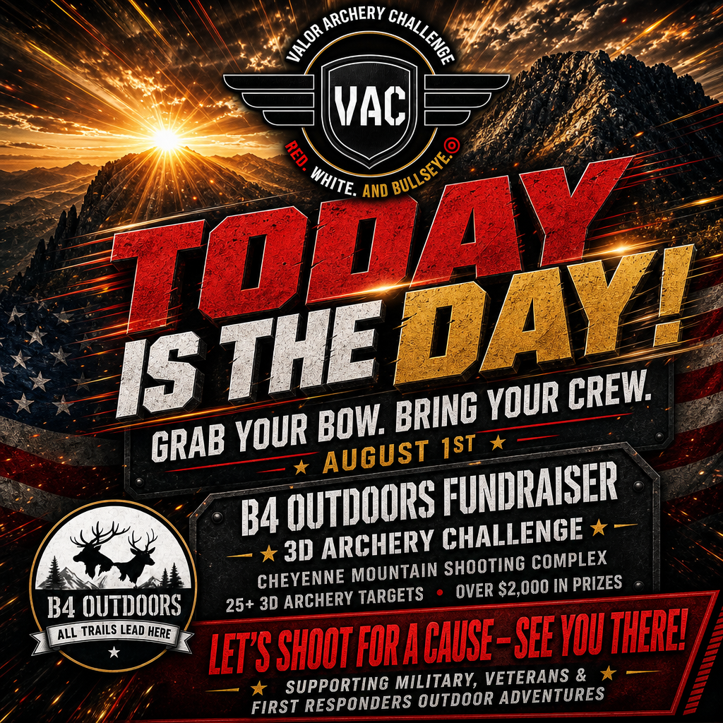 Valor Archery Challenge flyer: June 20th, 2026, Colorado Springs. 3D archery with moving targets and prizes.